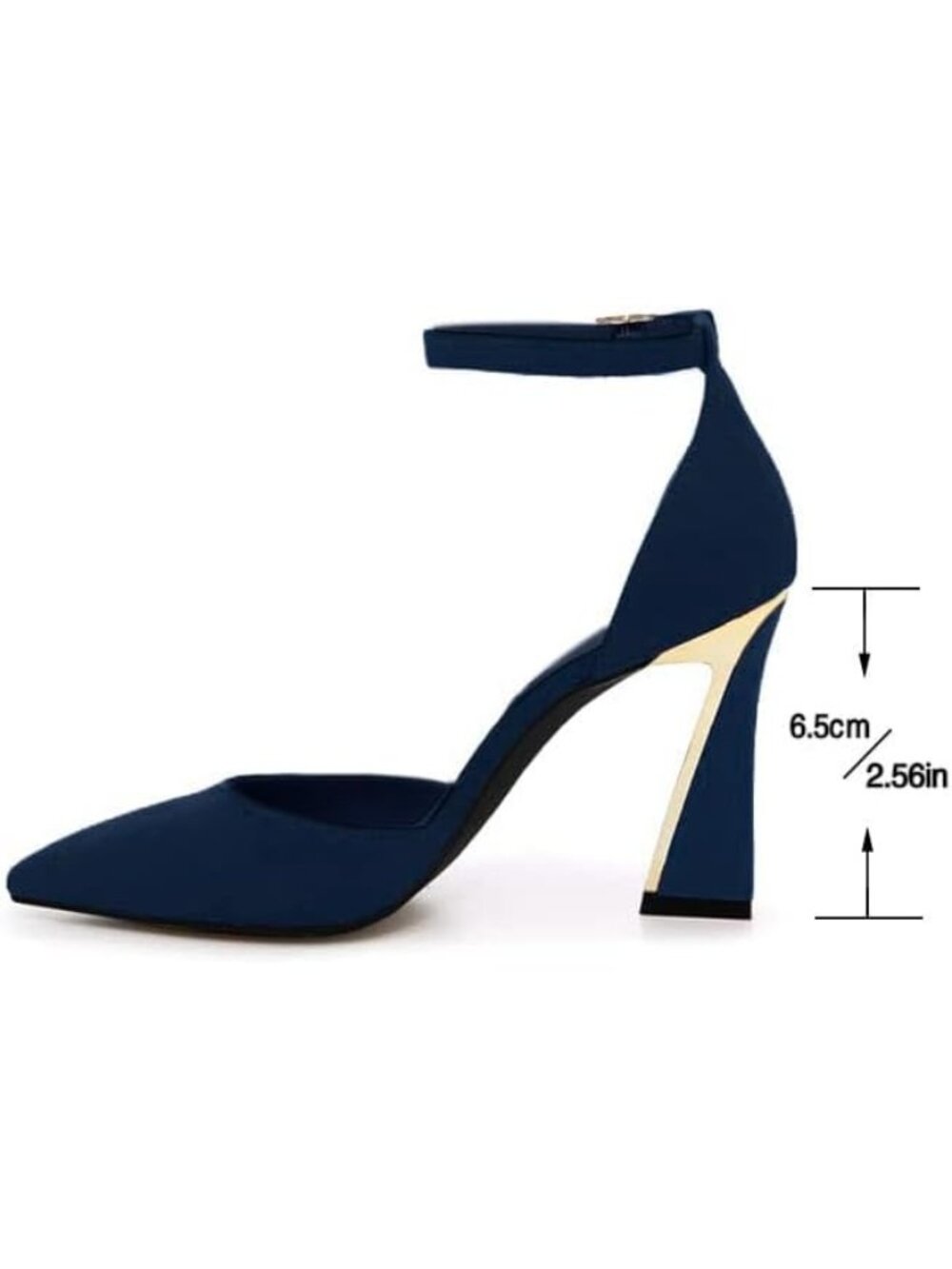 Women's Navy Pumps Point Closed Toe Heels Buckle Ankle Strap Heeled Sandals - Picture 5 of 6